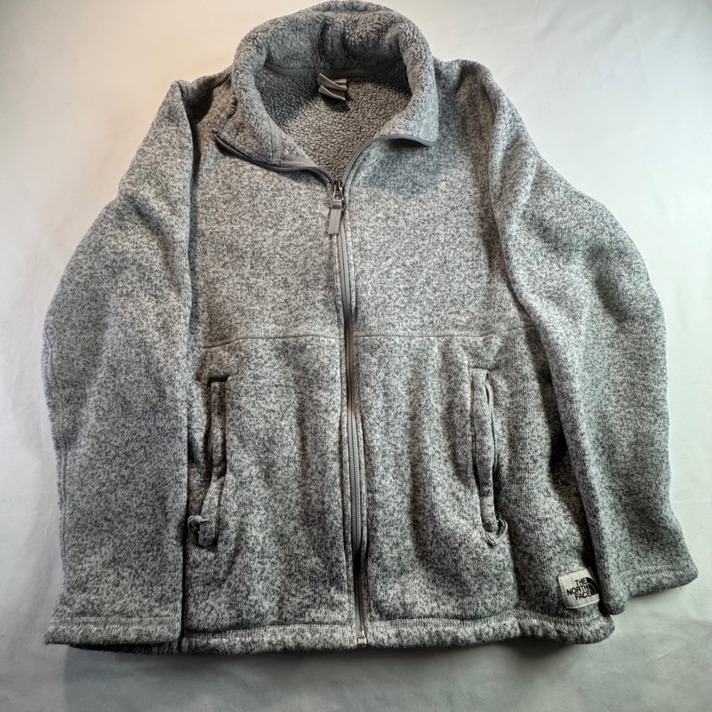 The North Face Fleece Jacket Womens L Gray Polyester Knit Crescent Full Zip Soft